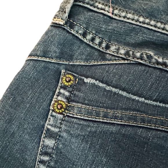 Express jeans women’s size 8 blue zipper pocket straight preppy Super Low Rise - Picture 10 of 12